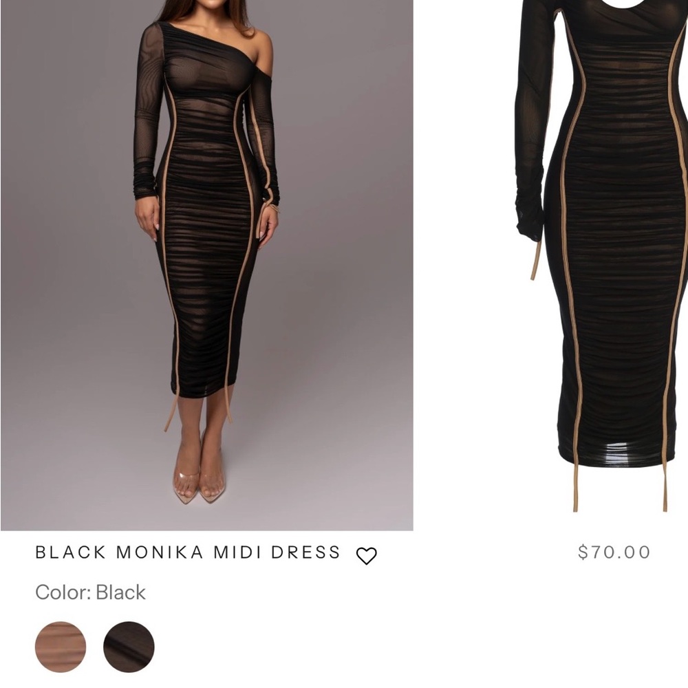 JLUXLABEL “Monika” Black and Tan Sheer Midi Dress